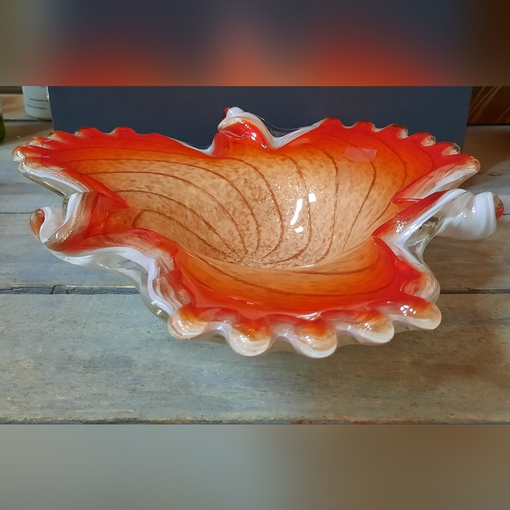 Fratelli Toso Murano Free Form Leaf Bowl Copper Aventurine 1950s-60s